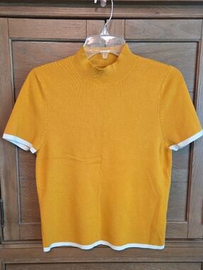 Maeve High Neck Short-Sleeve Sweater with White Trim
